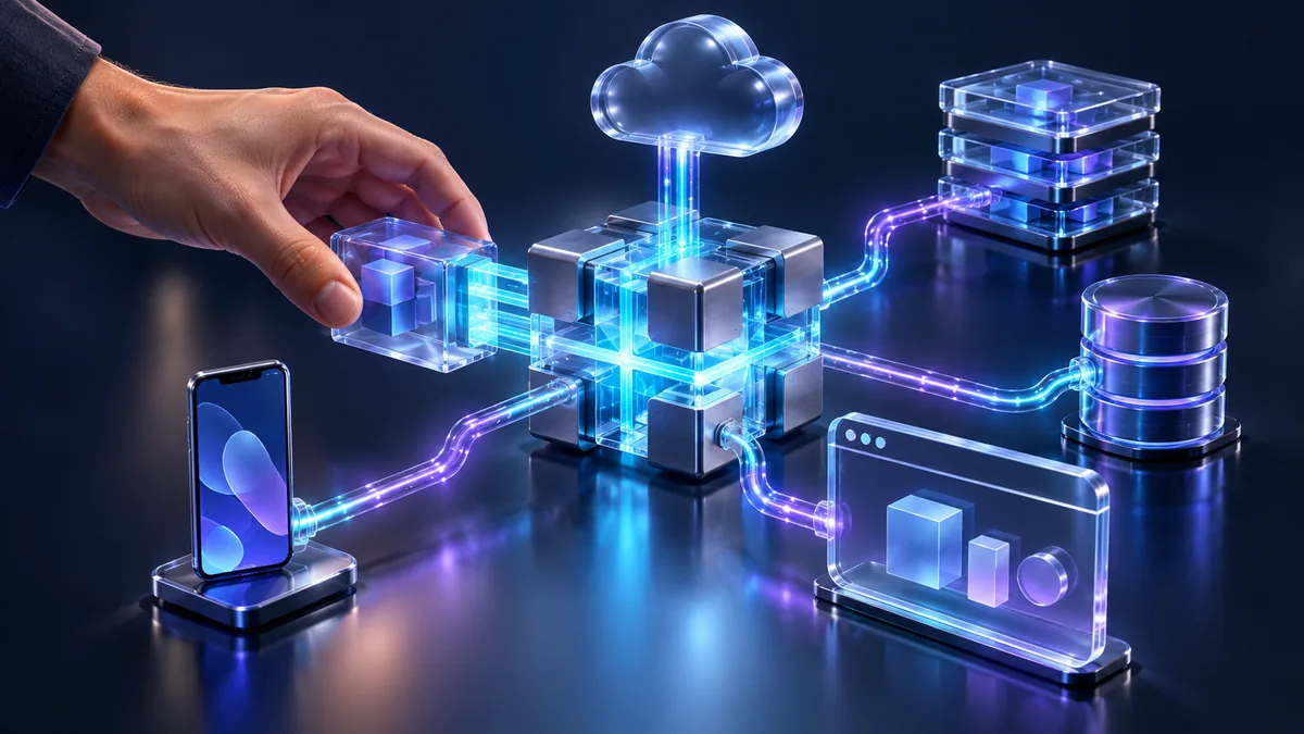 Nube, base de datos, teléfono y navegador conectados entre sí